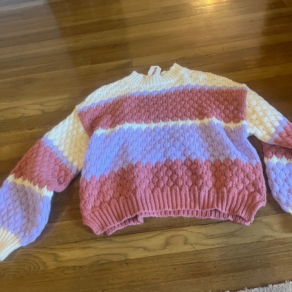 NWT XS Coral, Cream, Lavender Striped Women's Sweater